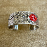 Gary Custer, Navajo Sterling Silver Tufa Cast Bracelet with Spiny Oyster Shell  (5/275)