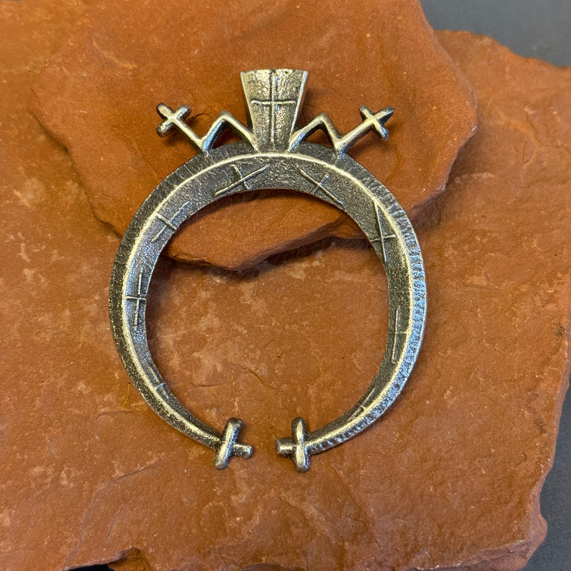 Gary Custer, Navajo Sterling Silver Tufa Cast Naja Pendant with Lightning Design   (5/277)