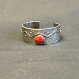 Gary Custer, Navajo Sterling Silver Tufa Cast Bracelet with Spiny Oyster Shell  (5/275)