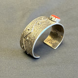 Gary Custer, Navajo Sterling Silver Tufa Cast Bracelet with Spiny Oyster Shell  (5/275)