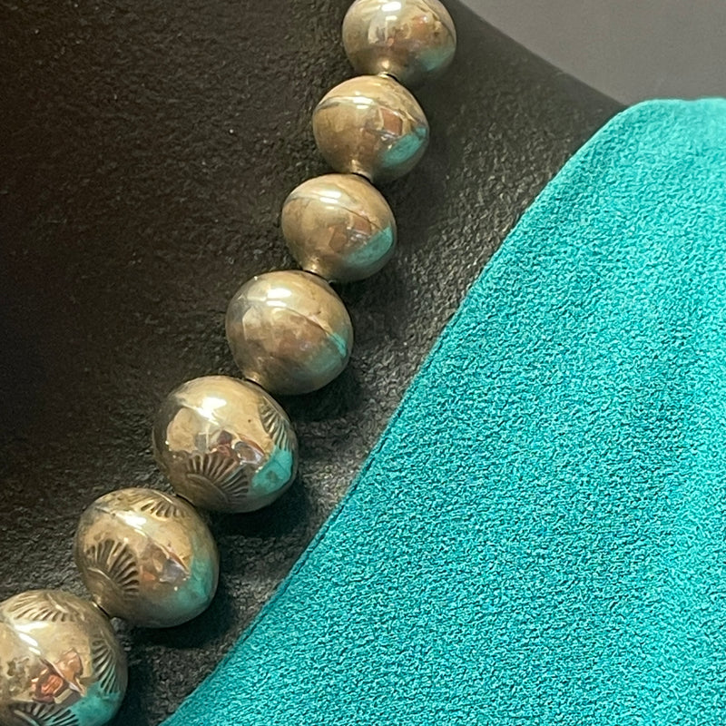 Navajo Sterling Silver Stamped Bead choker 17" long, authentic Native American-vintage (WH7)