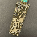Large Alex Sanchez Sterling Silver and Turquoise Pendant with Petroglyph Designs, Zuni/Navajo   (6/74)