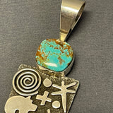 Large Alex Sanchez Sterling Silver and Turquoise Pendant with Petroglyph Designs, Zuni/Navajo   (6/74)