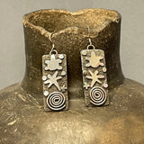 Alex Sanchez Sterling Silver Dangle Earrings with Petroglyph Designs, Zuni/Navajo   (6/65)