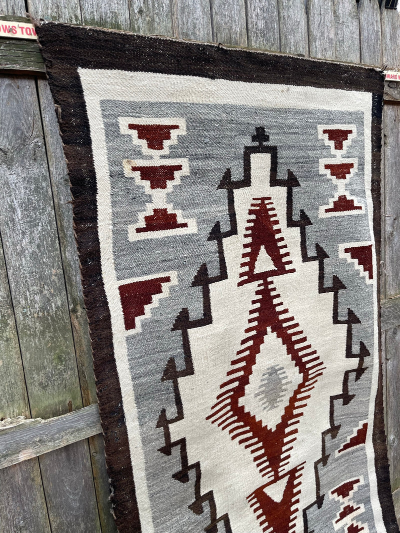 Large Navajo Rug Weaving in Two Grey Hills Style, vintage Native American (GM373)