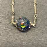 Ernest Benally Contemporary Navajo Denim Lapis Lapidary Pendant with Attached Sterling Silver Tube Bead Necklace    (6/69)