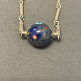 Ernest Benally Contemporary Navajo Denim Lapis Lapidary Pendant with Attached Sterling Silver Tube Bead Necklace    (6/69)