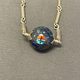 Ernest Benally Contemporary Navajo Denim Lapis Lapidary Pendant with Attached Sterling Silver Tube Bead Necklace    (6/69)