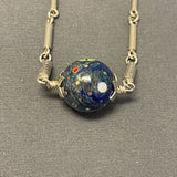 Ernest Benally Contemporary Navajo Denim Lapis Lapidary Pendant with Attached Sterling Silver Tube Bead Necklace    (6/69)