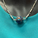 Ernest Benally Contemporary Navajo Denim Lapis Lapidary Pendant with Attached Sterling Silver Tube Bead Necklace    (6/69)
