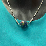 Ernest Benally Contemporary Navajo Denim Lapis Lapidary Pendant with Attached Sterling Silver Tube Bead Necklace    (6/69)