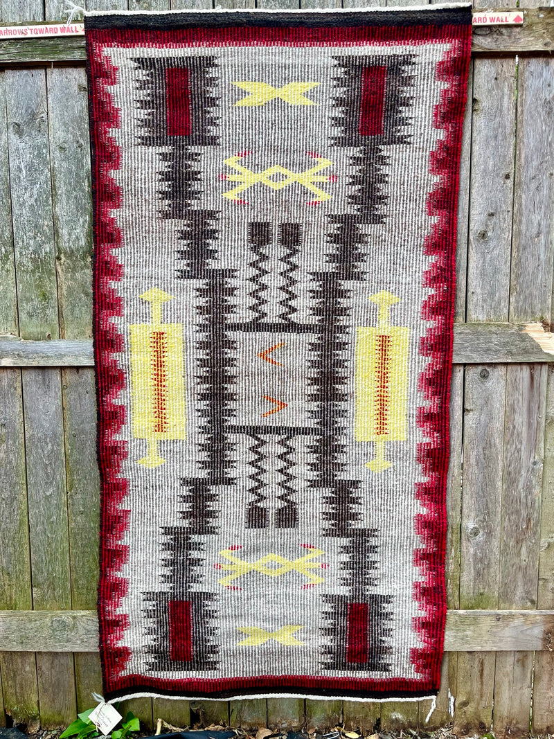 Navajo Rug Weaving with Storm Pattern, authentic Native American, handwoven (GM369)