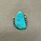 Authentic Navajo Large Sterling Silver and Blue Turquoise Ring with Feather Design Band - size 11   (6/67)