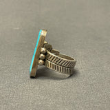 Authentic Navajo Large Sterling Silver and Blue Turquoise Ring with Feather Design Band - size 11   (6/67)