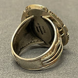 Will Denetdale, Navajo Sterling Silver Shadowbox Ring with Blue Turquoise and Silver Overlay Band, authentic Native American-size 12  (6/68)