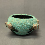 Zuni Ceremonial Fetish Bowl with Alabaster Bears and Turquoise Chips, authentic Native American   (WHC49)