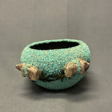 Zuni Ceremonial Fetish Bowl with Alabaster Bears and Turquoise Chips, authentic Native American   (WHC49)