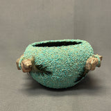 Zuni Ceremonial Fetish Bowl with Alabaster Bears and Turquoise Chips, authentic Native American   (WHC49)