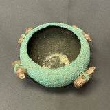 Zuni Ceremonial Fetish Bowl with Alabaster Bears and Turquoise Chips, authentic Native American   (WHC49)