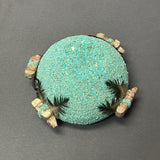 Zuni Ceremonial Fetish Bowl with Alabaster Bears and Turquoise Chips, authentic Native American   (WHC49)
