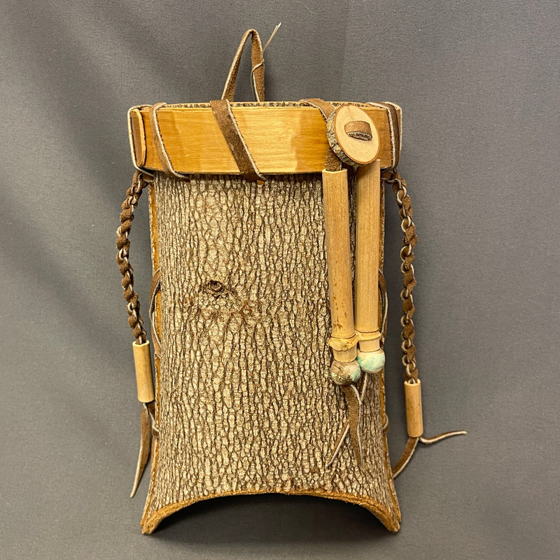 Nolberto Gillespie, Echota Cherokee Tall Tulip Poplar Bark Wall-Hanging Tulip Basket with Beads, vintage Native American (WHC18)