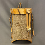 Nolberto Gillespie, Echota Cherokee Tall Tulip Poplar Bark Wall-Hanging Tulip Basket with Beads, vintage Native American (WHC18)