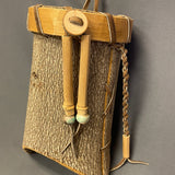 Nolberto Gillespie, Echota Cherokee Tall Tulip Poplar Bark Wall-Hanging Tulip Basket with Beads, vintage Native American (WHC18)