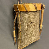 Nolberto Gillespie, Echota Cherokee Tall Tulip Poplar Bark Wall-Hanging Tulip Basket with Beads, vintage Native American (WHC18)