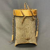 Nolberto Gillespie, Echota Cherokee Tall Tulip Poplar Bark Wall-Hanging Tulip Basket with Beads, vintage Native American (WHC18)