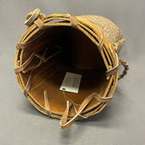 Nolberto Gillespie, Echota Cherokee Tall Tulip Poplar Bark Wall-Hanging Tulip Basket with Beads, vintage Native American (WHC18)