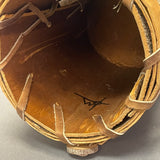 Nolberto Gillespie, Echota Cherokee Tall Tulip Poplar Bark Wall-Hanging Tulip Basket with Beads, vintage Native American (WHC18)