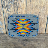 Vintage Native American Beaded Belt Buckle with Gray, Red and Multicolored Beads and Geometric Design (RK260)