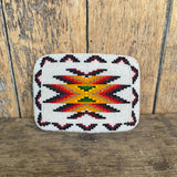 Vintage Native American Beaded Belt Buckle with White, Red and Multicolored Beads and Geometric Design