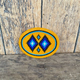 Vintage Beaded Orange and Blue Native American Belt Buckle with Geometric Design