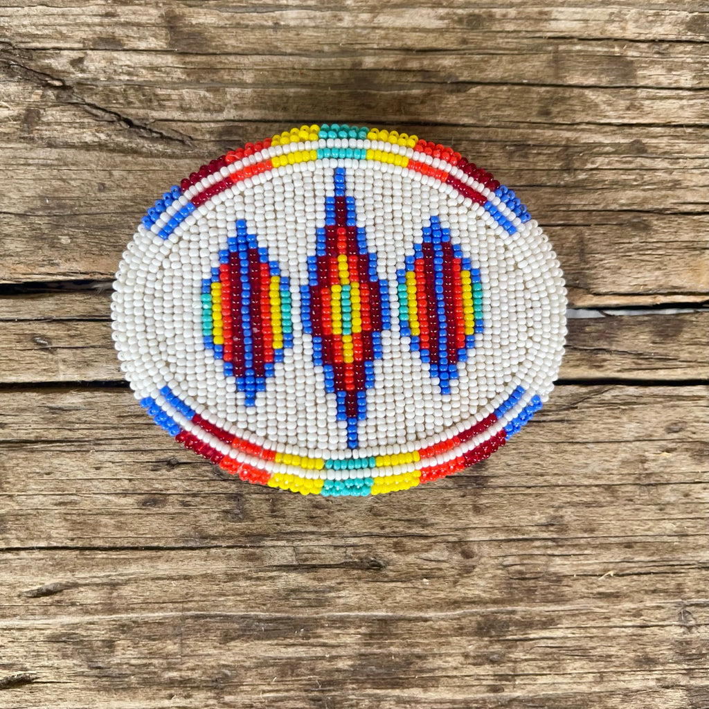 Vintage Colorful Native American Beaded Belt Buckle with Geometric