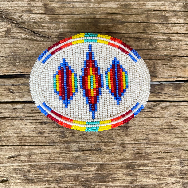 Vintage Colorful Native American Beaded Belt Buckle with Geometric Design