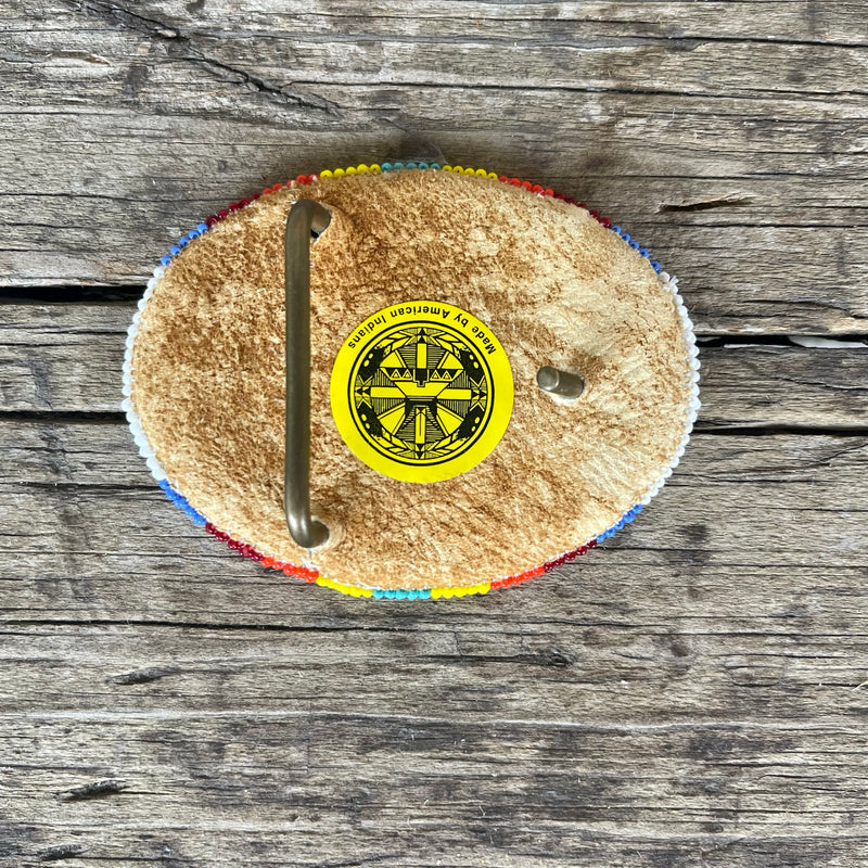 Vintage Colorful Native American Beaded Belt Buckle with Geometric Design