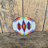 Vintage Colorful Native American Beaded Belt Buckle with Geometric Design