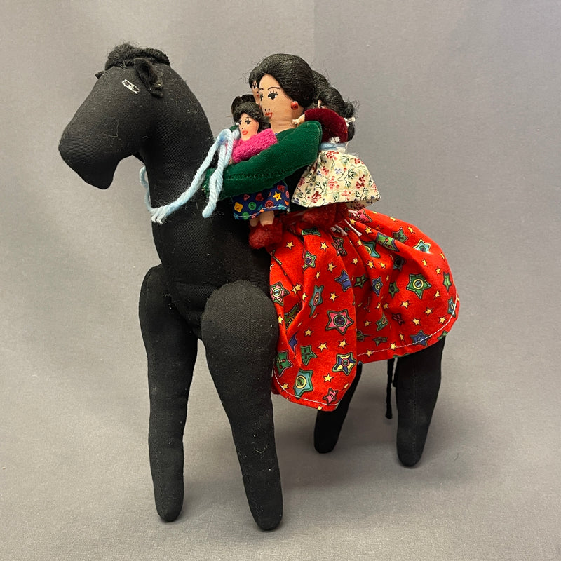 Navajo Fabric Horse with Woman and Children, authentic Native American   (WHC13)