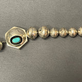 Mike Chee, Navajo Sterling Silver Beaded Necklace with Hexagonal Shadowbox Pendants and Turquoise, vintage   (SP5)
