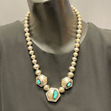 Mike Chee, Navajo Sterling Silver Beaded Necklace with Hexagonal Shadowbox Pendants and Turquoise, vintage   (SP5)