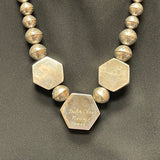 Mike Chee, Navajo Sterling Silver Beaded Necklace with Hexagonal Shadowbox Pendants and Turquoise, vintage   (SP5)