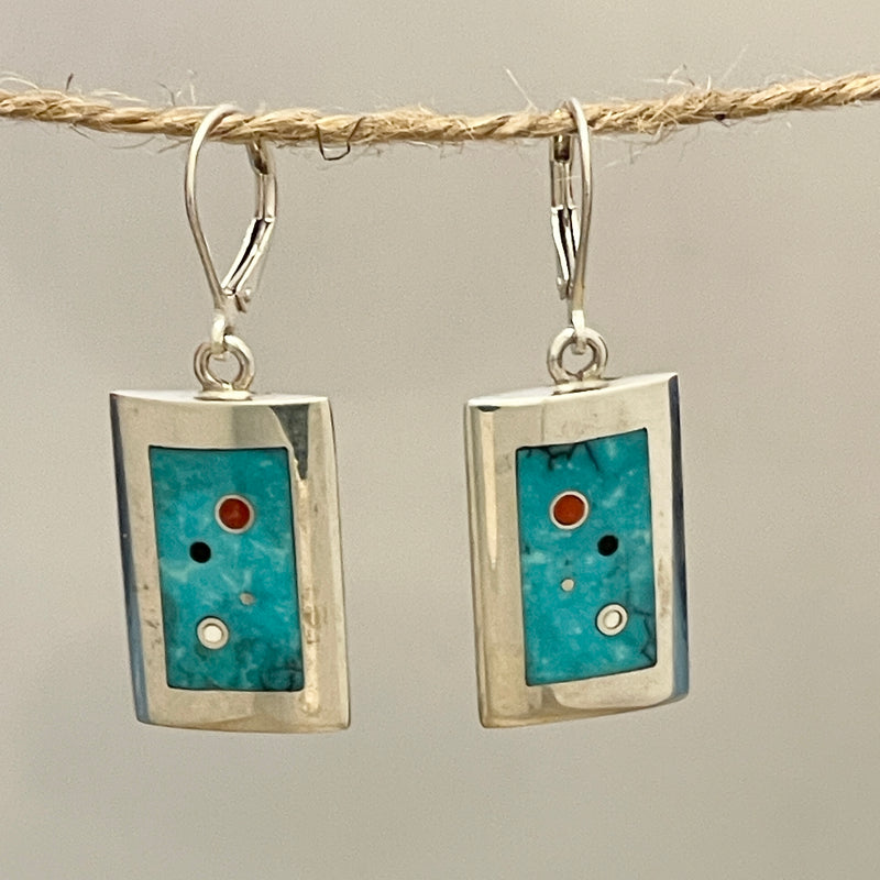 Veronica Benally, Contemporary Navajo Multi-stone Inlay Earrings with Sterling Silver and Turquoise    (6/63)