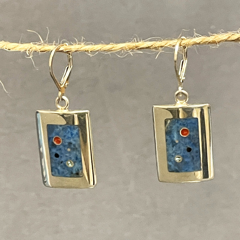 Veronica Benally, Contemporary Navajo Multi-stone Inlay Earrings with Sterling Silver and Denim Lapis    (6/64)