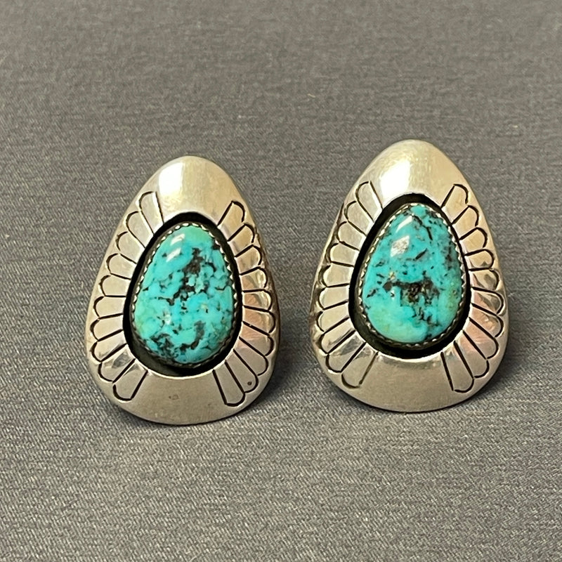Gene and Martha Jackson, Navajo Sterling Silver Shadowbox Earrings with Turquoise, Clip-on    (SP90)