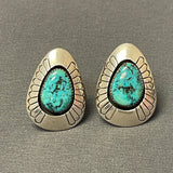 Gene and Martha Jackson, Navajo Sterling Silver Shadowbox Earrings with Turquoise, Clip-on    (SP90)