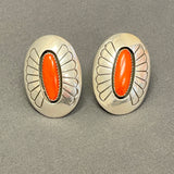 Gene and Martha Jackson, Navajo Sterling Silver Shadowbox Earrings with Coral, Clip-on    (SP108)
