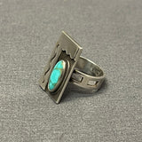 Authentic Vintage Navajo Shadowbox Overlay Ring with Turquoise - size 4 3/4   (SM14)