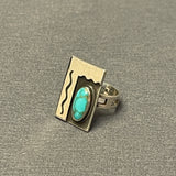 Authentic Vintage Navajo Shadowbox Overlay Ring with Turquoise - size 4 3/4   (SM14)