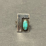 Authentic Vintage Navajo Shadowbox Overlay Ring with Turquoise - size 4 3/4   (SM14)